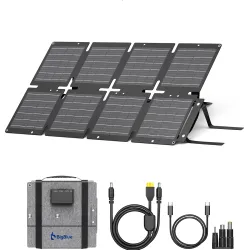 BigBlue 60W Portable Compact Solar Panel with PD 45W USB-C, 20W USB-A, DC Ports for Power Stations, Cellphones, Power Banks, Tablets, IP68 Waterproof, Foldable Camping Solar Charger with Kic...