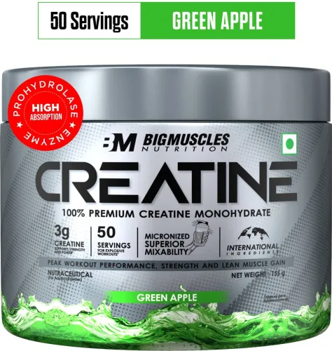 Image of BIGMUSCLES NUTRITION Creatine Monohydrate [50 Servings] | Supports Lean Muscle Building & Recovery Creatine (155 g, Gree