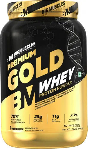 Image of BIGMUSCLES NUTRITION Premium Gold Whey | 25g Isolate Protein Blend | ProHydrolase Enzyme Tech. Whey Protein (1.5 kg, Bel