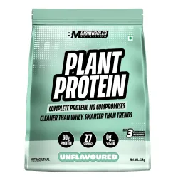 Bigmuscles Nutrition Clean Plant Protein | 30g Pea & Rice Protein Isolate Per Serve (1kg, Unflavoured) | Complete Amino Acid Profile | Easy Digestion & Non-Chalky
