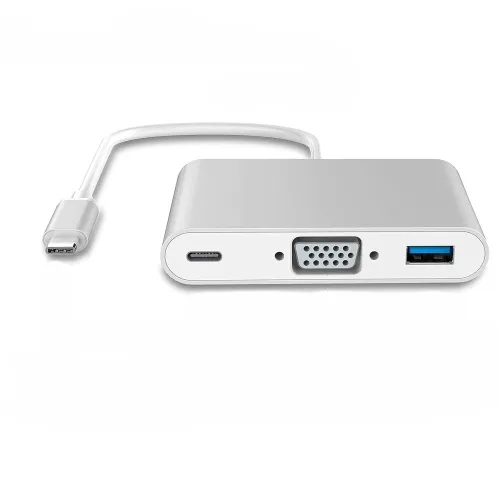 Image of BigPlayer 3 in 1 USB 3.1 Type-C to VGA/USB 3.0 /Type C Female Multiport Convertor Adapter, Gray