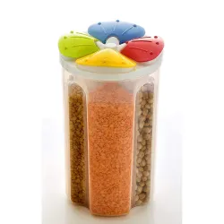 BigPlayer Container for Kitchen 4 Sections Air Tight Transparent Food, Grain, Cereal Dispenser Storage Container Jar, Masala Boxes for Kitchen,Masala containers (1)