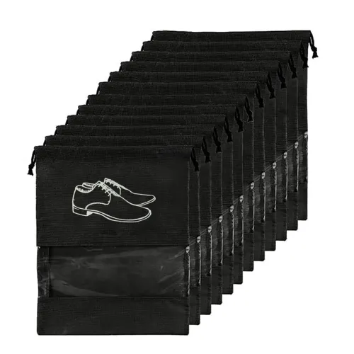 Image of BigPlayer Premium Shoe Pouch Transparent Non Woven Fabric Shoe Cover for Travelling (Black Pack of 12)