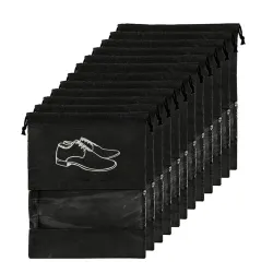 BigPlayer Premium Shoe Pouch Transparent Non Woven Fabric Shoe Cover for Travelling (Black Pack of 12)