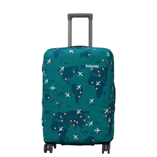Image of BIGWING Protective Cover in Polyester Fabric with Map Print for | 24' Inch 65 cm Medium Size | Hard Luggage Trolley Bag 
