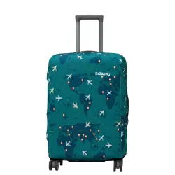 BIGWING Protective Cover in Polyester Fabric with Map Print for | 24' Inch 65 cm Medium Size | Hard Luggage Trolley Bag Cover (Fits Only On Fiber - Plastic Trolley Bag) Turquoise Color