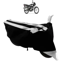 Bike Body Cover with Mirror Pockets & Buckle Belt for Hero Splendor Plus (Black Silver)