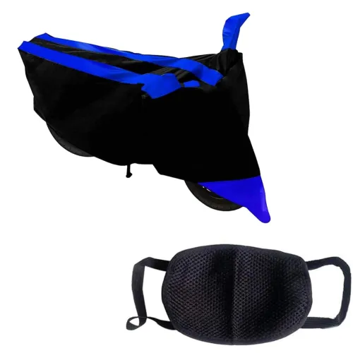 Image of Kandid Blue & Black Bike Cover with Pollution Mask for Suzuki Burgman Street