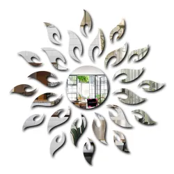 Bikri Kendra - Sun Mirror Sticker for Wall, Acrylic Sticker, Decorative Mirror Sticker for Wall, Acrylic Stickers, Wall Stickers for Hall Room, Bedroom. (Silvere)