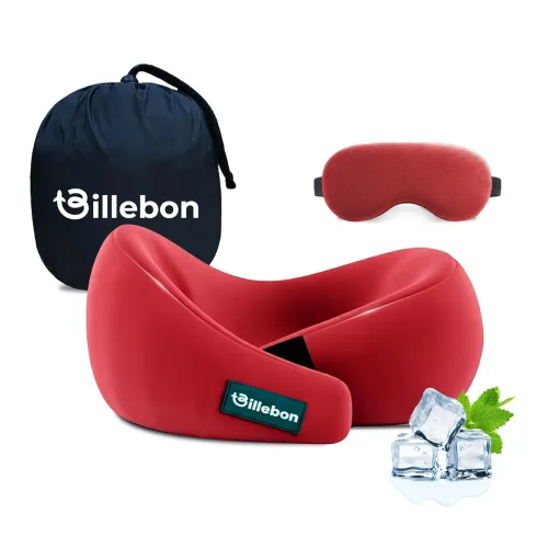 Image of Billebon Memory Foam Neck Pillow, Travel Pillow with Adjustable Velcro Straps, Neck Pillow for Travelling & Flight Trave