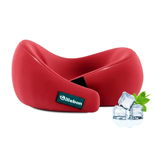 Image of Billebon Gel Infused Memory Foam Neck Pillow, Travel Pillow with Adjustable Velcro Straps, Neck Pillow for Travelling & 