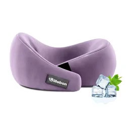 Billebon Gel Infused Memory Foam Neck Pillow, Travel Pillow with Adjustable Velcro Straps, Neck Pillow for Travelling & 