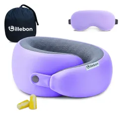Billebon Memory Foam Neck Pillow with Cooling Gel, Snake Shape Travel Pillow with Snap Button, Neck Rest for Travelling & Flight Travel, Ergonomic Support for Comfort & Pain Relief, Lavender...