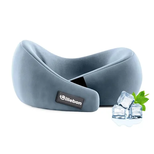 Image of Billebon Gel Infused Memory Foam Neck Pillow, Travel Pillow with Adjustable Velcro Straps, Neck Pillow for Travelling & 