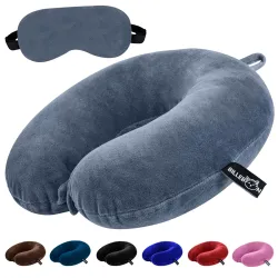 Billebon Premium Neck Pillow for Travelling Airplane Travel Pillow Comfortable Head Rest Neck Holder Pillow (Grey Neck Pillow with Eye Mask)