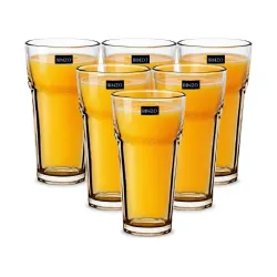BINZO 500 ml Big Glass Set of 6 for Mocktail, Cold Drinks, Cocktails, Ice Tea, Shake, Juice, Water, Drinking Glasses