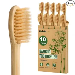 Biodegradable Reusable Bamboo Toothbrushes, 10 Pack
