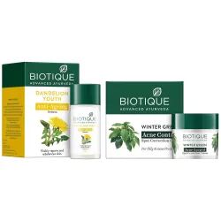 Biotique Bio Winter Green Spot Correcting Anti Acne Cream, 15g & Dandelion Visibly Ageless Serum, 40ml