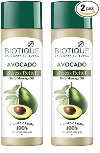 Image of Biotique Cado Stress Relief Avocado Stress Relief Body Massage Oil | Heals and Hydrates dry skin | 100% Botanical Extrac