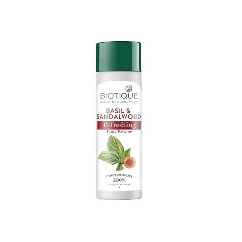 Image of Biotique Basil and Sandalwood Refreshing Body Powder | Helps Absorb Excess Moisture & Sweat |