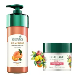 Biotique Bio Apricot Refreshing Body Wash 800ml & Lip Balm, 12g