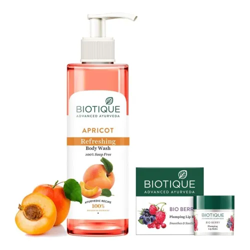 Image of Biotique Bio Berry Plumping Lip Balm Smoothes & Swells Lips 12G & Biotique Apricot Body Wash