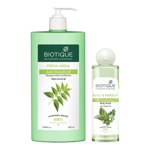 Image of Biotique Bio Neem Margosa Anti Dandruff Shampoo 200ml& Conditioner, 650ml 
