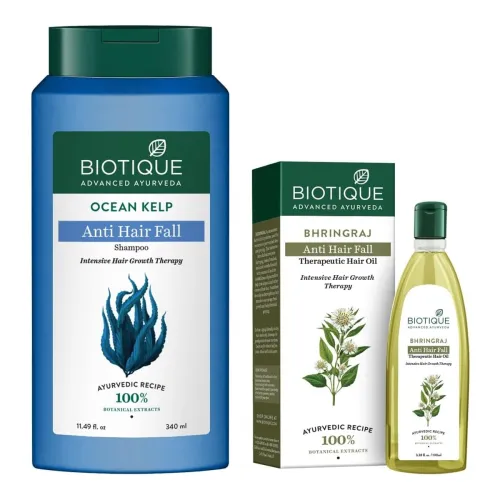 Image of Biotique Bio Kelp Protein Shampoo for Falling Hair (340ml) & Bio Bhringraj Oil (100ml) * set of 2