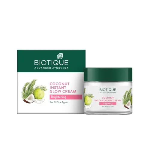 Image of Biotique Coconut Brightening Instant Glow Cream | Lightweight and Non-Greasy | Reduces Dark Spots and Protects Ageing | 