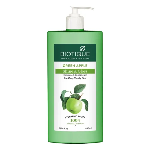 Image of Biotique Green Apple Shine & Gloss Shampoo & Conditioner| Promotes Healthy, Shiny and Glossy Hair | Nourishes Scalp |