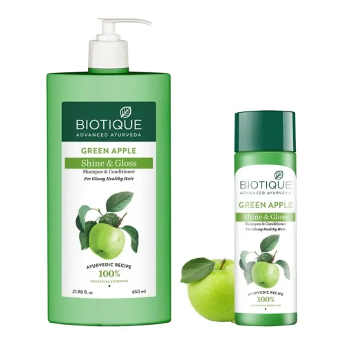 Image of Biotique Bio Green Apple Fresh Daily Purifying Shampoo and Conditioner for Oily Scalp and Hair, 650ml & Biotique Bio Gre