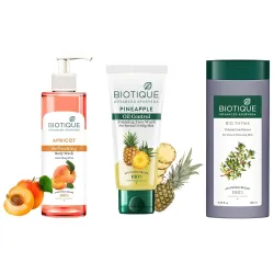Biotique Apricot Refreshing Body Wash, 200ml & Bio Thyme Volume Conditioner, 180ml & Pineapple Oil Control Foaming Face 
