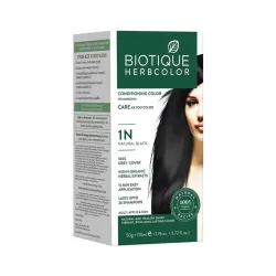 Biotique Herbcolor Conditioning Hair Colour l Ammonia Free Hair Color l 9 Organic Herbal Extracts l Natural and Healthy Shine l 50g + 110ml| Natural Black 1N (Pack of 1)