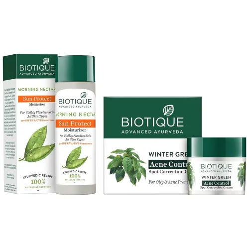 Image of Biotique Bio Morning Nectar Sunscreen Ultra Soothing Face Lotion, SPF 30+, 120ml & Bio Winter Green Spot Correcting Anti