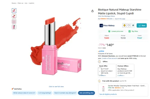 Image of Biotique Natural Makeup Lipstick 