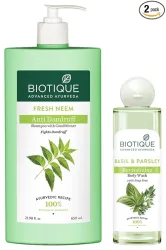 Biotique Bio Neem Margosa Anti Dandruff Shampoo & Conditioner, 650ml & Basil & Parsley Revitalizing Body Wash, 200ml