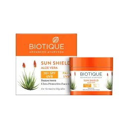Biotique Sun Shield Aloe vera 30+ SPF UVB Sunscreen Ultra Protectective Face Cream, 50g.