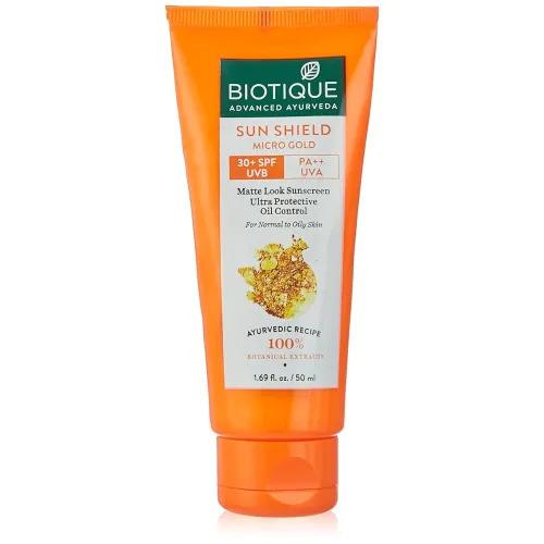 Image of Biotique Sun Shield Micro Gold 30+Spf Matte Cream Sunscreen Ulra Protective Oil Control For Normal Skin, 50Ml, Pack Of 1