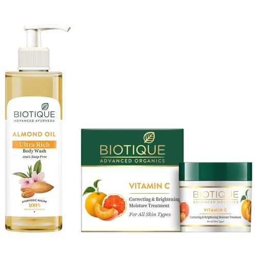 Image of Biotique Vitamin C Face Cream & Almond Body Wash Combo