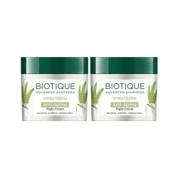 Biotique Wheat Germ Anti- Ageing Night Cream | Reduces Fine Lines | Lightens dark Spots | 100% Botanical Extracts | Suitable for All Skin Types | 50g pack of 2