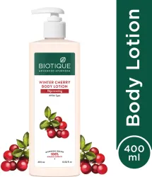 BIOTIQUE Winter Cherry Rejuvenating Body Lotion | 24H Deep Moisture | All Skin Types (400 ml