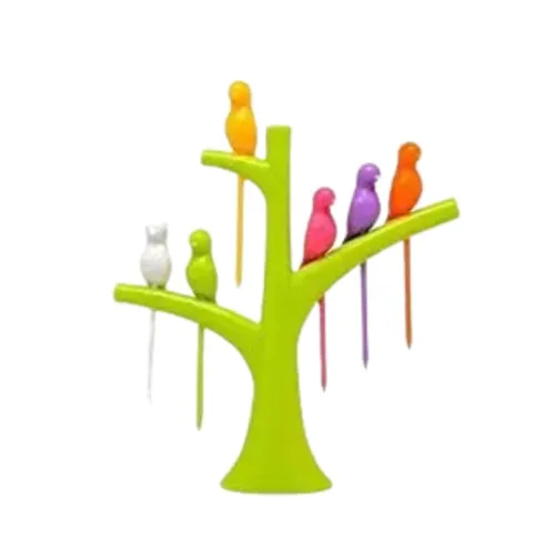 Image of Yanmai Bird Plastic Fruit Fork Pack with Stand - Multicolor, 12-Pieces for Fun & Easy Serving (Pack of 1)