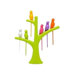 Yanmai Bird Plastic Fruit Fork Pack with Stand - Multicolor, 12-Pieces for Fun & Easy Serving (Pack of 1)
