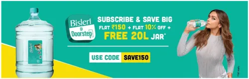 Image of BISLERI Subscribe & Save Coupon : Flat ₹150 off + Flat 10% off + Free 20 L. Jar 