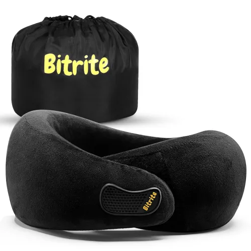 Image of BITRITE Memory Foam Travel Neck Pillow (Black, Pack of 1)