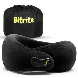 BITRITE Memory Foam Travel Neck Pillow (Black, Pack of 1)