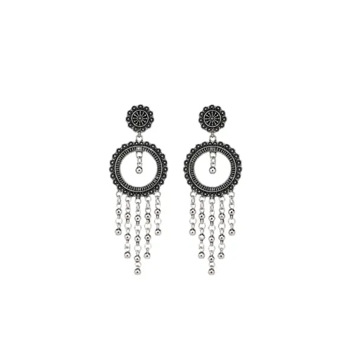 Image of Black Beads Jhumka Earrings, Oxidised Chandbali Earrings for Women