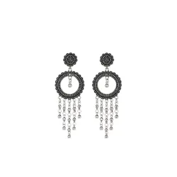 Black Beads Jhumka Earrings, Oxidised Chandbali Earrings for Women