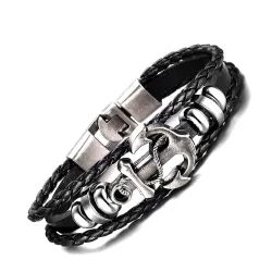 Black Braided Leather Bracelet For Men