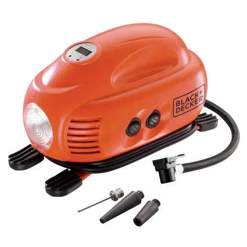 Image of BLACK + DECKER ASI200-XJ Tyre Inflator, 8.27 bar / 120 PSI Compressor with 12 V Cigarette Lighter Socket Digital Display